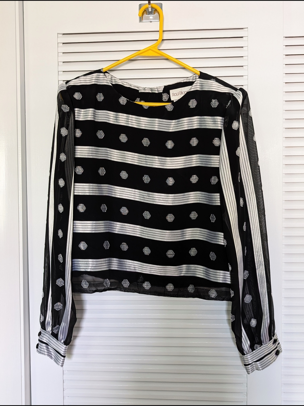 Vintage 1980's Raul Blanco Black and White Polka-Stripe Sheer Blouse